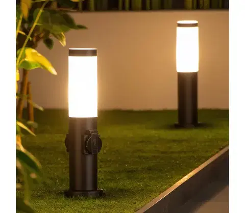 Záhradné lampy Brilagi - Vonkajšia lampa s 2 zásuvkami SCHUKO NOVA 1xE27/15W/230V 40 cm IP44 čierna FG-KH142PSH-40-2SO-BLK