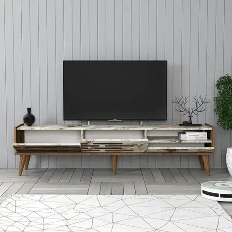 TV stolíky TV stolík Valensiya - Walnut, White, Marble
