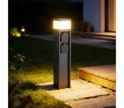 Záhradné lampy BRILAGI -Vonkajšia lampa so 2 zásuvkami SCHUKO PILLAR 1xG9/11W/230V IP44 antracit BRI812