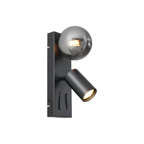 Nástenné osvetlenie Moderné nástenné svietidlo čierne 2-svetelné naklápacie s portom USB-C - Lesly