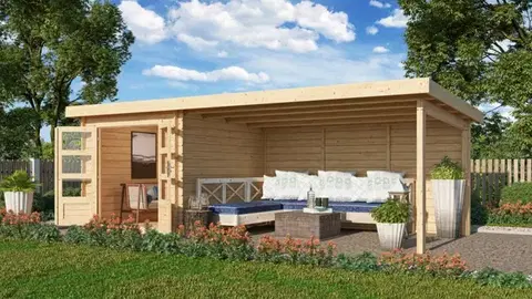 Drevené Drevený záhradný domček BASTRUP 4 s prístavkom Lanitplast