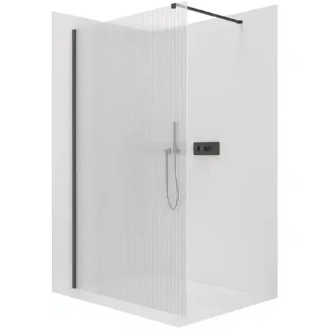 Sprchové dvere CERANO - Sprchová zástena Walk-in Onyx Cube Ľ/P - 8 mm - hranatá vzpera - čierna matná, ryhované sklo - 60x200 CER-8050BD576