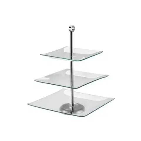 Podnosy a tácky Kinekus Podnos na koláče sklo 20/25/29cm 3 poschodový, hranatý, etažérka