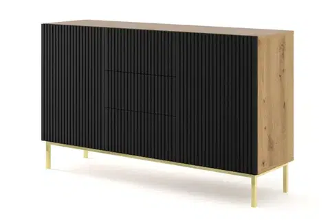 Komody ArtBm Komoda RAVENNA B 2D3S 150 | dub artisan / čierna matná Prevedenie: Dub artisan / čierny mat / zlatá podnož