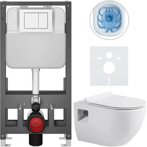 Záchody CERANO - Kompletný WC set Basic/Dure - biela lesklá - WC tlačidlo Maxio/Biela - voľne stojaca - predstenová inštalácia - 51x35 CER-8050BD85908