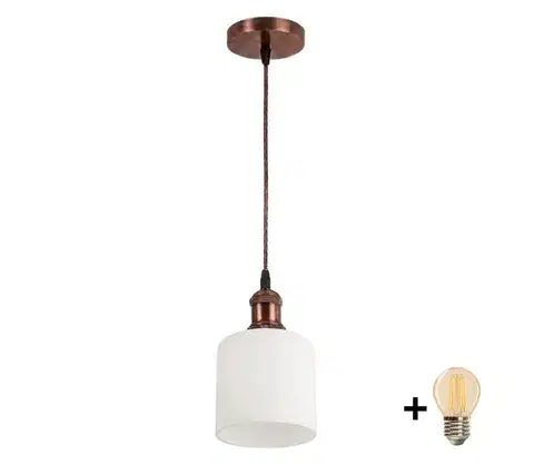 Svietidlá BRILAGI - LED luster na lanku RETRO GLASS 1xE27/60W/230V priemer 13 cm medená/biela NSTK7006+AI0179