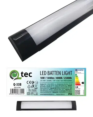 Vnútorné osvetlenie Lineárne svietidlo BATTEN LED čierne 18W Q-33B