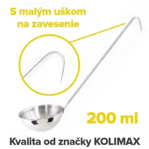 Naberačky KOLIMAX ČR Nerezová kuchynská naberačka 10 cm/200 ml, dĺžka 35 cm, Kolimax