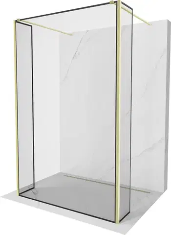 Sprchové dvere MEXEN/S - Kyoto Sprchová zástena WALK-IN voľne stojaca 90 x 30 x 30, čierny vzor, zlatá kartáčovaná 800-090-030-222-55-70-030