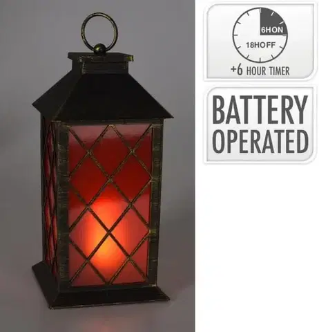Svietniky Kinekus Lampáš svietnik LED 28 cm s časovačom plast/sklo medený efekt červené sklo
