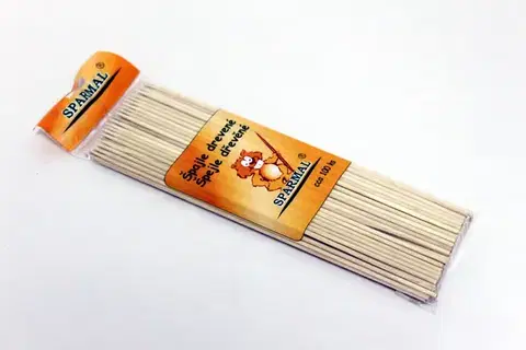 Ihly na špíz a špajdle SPARMAL - Špajle drevené s hrotom 25cm, balenie 100ks
