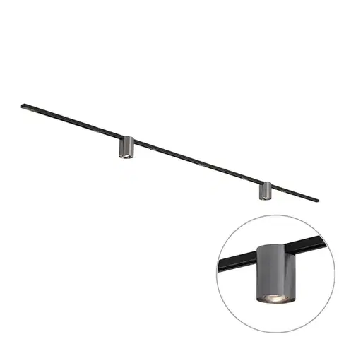 Koľajnicové svetelné systémy Moderný koľajnicový systém čierny s 2 reflektormi gunmetal 1-fázový - Iconic Rondoo Up