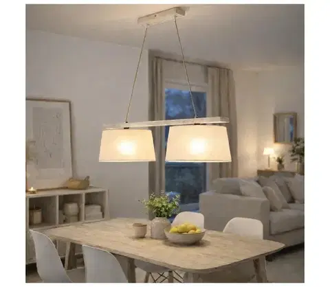 Svietidlá  Luster na lanku AIDA 2xE27/60W/230V pr. 35 cm dub/biela LD 2.98 BIAŁY