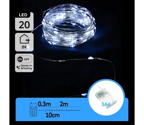 Vianočné dekorácie  B.V.  - LED reťaz 20xLED/3xAA 2,3m studená biela B10303KO9