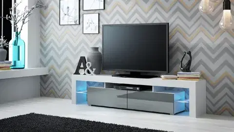 TV stolíky CAMA MEBLE Solo tv stolík biela / sivý lesk