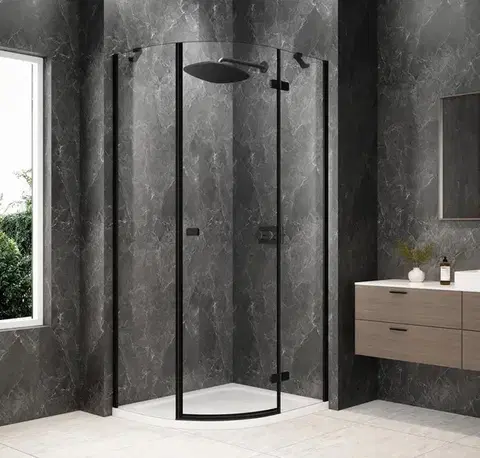 Sprchové dvere POLYSAN - GLOBE BLACK štvrťkruhová sprchová zástena 900x800, číre sklo, pravé GB2980RB