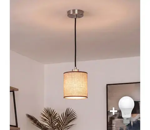 Svietidlá BRILAGI - LED luster na lanku NUBILA 1xE27/60W/230V pr. 14 cm čierna/hnedá EG32517+BG1583