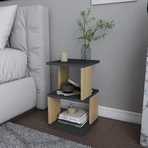 Nočné stolíky Nočný stolík Carter - Anthracite, Oak