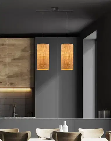 Stropná svetla Závesná lampa Fleri čierna 2x60 e27 tienidlo 12x25 béžový ratan