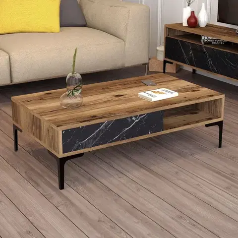 Konferenčné stolíky Konferenčný stolík Istanbul - Walnut, Black Marble