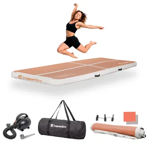 Žinenky Airtrack inSPORTline Airstunt 300x100x10 cm mocha mousse s elektrickou pumpou