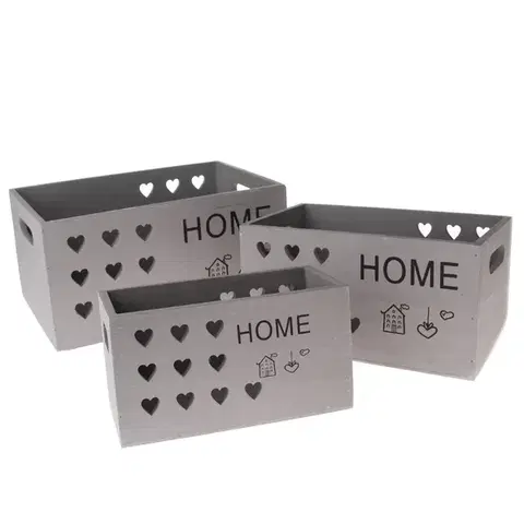 Úložné boxy Sada drevených debničiek Home, 3 ks, sivá