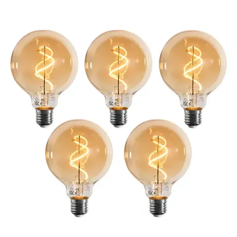 LED osvetlenie Sada 5 stmievateľných LED žiaroviek E27 so špirálovým vláknom G95 zlatá 4W 270 lm 2100K