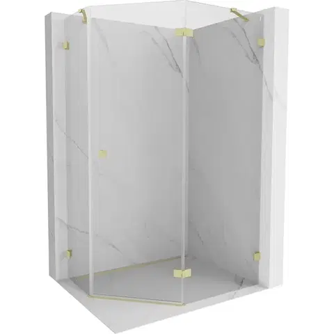 Sprchovacie kúty MEXEN/S - Lunar sprchovací kút päťboký krídlový pravá 100 x 100, transparent, zlato kartáčovaná 831-100P-100L-55-00-P