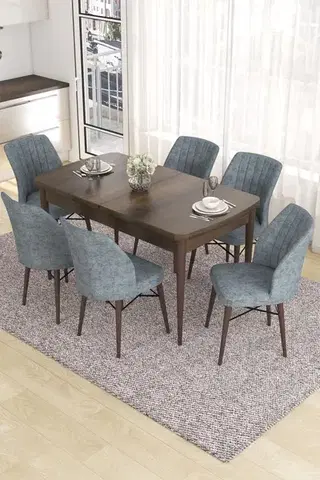 Jedálenské sety Extendable Dining Table & Chairs Set (7 Pieces) Eva - Baroque, Grey