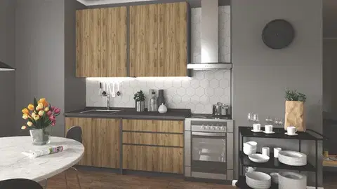 Kuchynské linky HALMAR Idea 180 kuchyňa dub wotan / antracit