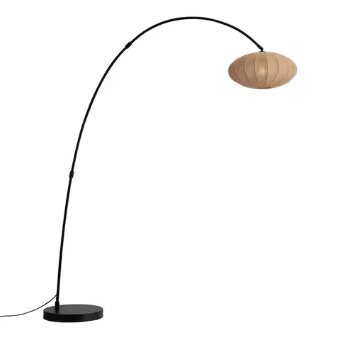 Oblúkové lampy Japandi oblúková stojaca lampa čierna s hnedým tienidlom - Bida