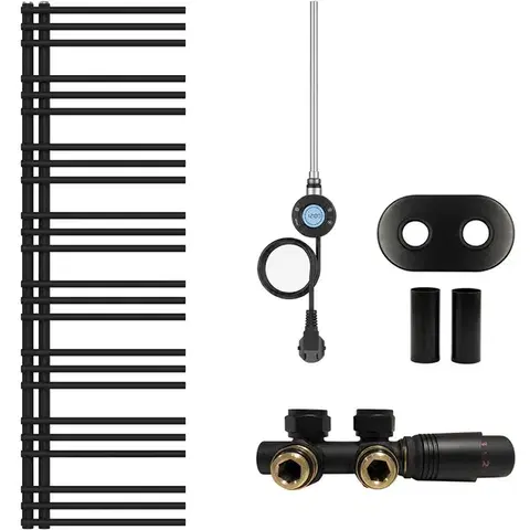 Doplnky do kúpeľne CERANO - Koupelnový radiátorový set Burke - kombinované vytápění, wifi tyč - asymetrické připojení 50 mm - 600W - černá matná - 1600x500 mm CER-517041