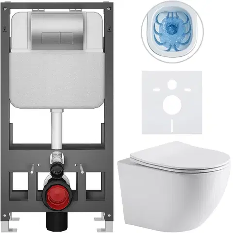 Záchody CERANO - Kompletný WC set Basic/Cesso - biela lesklá - WC tlačidlo Modulo/Strieborná - voľne stojaca - predstenová inštalácia - 49x36 CER-8050BD85967