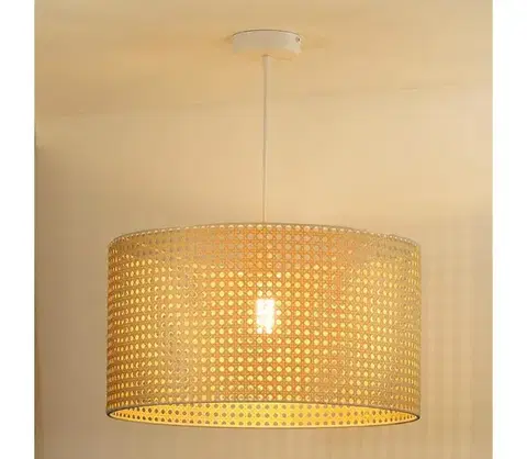 Svietidlá  - Luster na lanku ROLLER RATTAN 1xE27/15W/230V pr. 45 cm béžová 603706