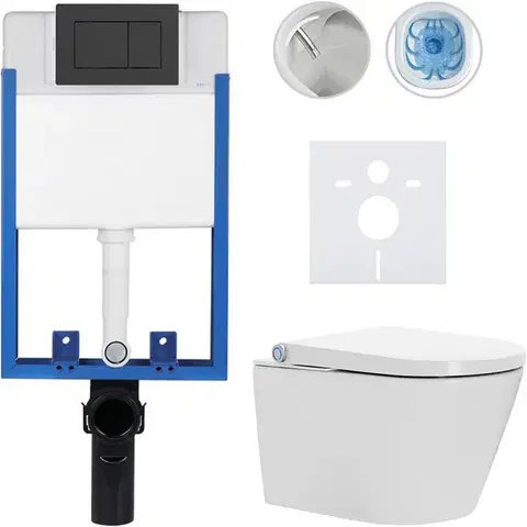 Záchody CERANO - Kompletní WC set Profi/Cronus Standard - bílá lesklá - WC tlačítko Classic/Černá matná - pro zazdění - 59,3x38,4  CER-035142
