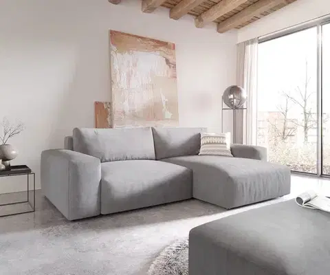 Rohové sedacie súpravy DELIFE Rohová pohovka Lanzo XL 270x180 cm mikrovlákno sivá variabilné ležadlo s taburetom