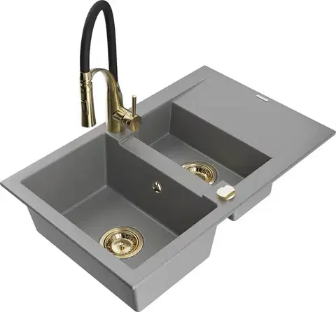 Kuchynské drezy MEXEN/S MEXEN/S - Gaspar granitový drez 1.5 s odkvapkávačom vrátane batérie Aster, šedá 6507-71-73450-57-G