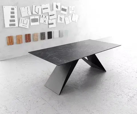 Jedálenské stoly DELIFE Jedálenský stôl Edge 200x100 cm keramika Laminam® Nero Greco antracitová podstava v tvare V čierna