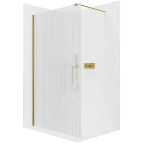 Sprchové dvere CERANO - Sprchová zástena Walk-in Onyx Cube Ľ/P - 8 mm - hranatá vzpera - zlatá, ryhované sklo - 120x200 CER-8050BD594