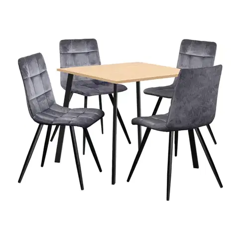 Jedálenské sety Jedálenský stôl 80x80 BERGEN dub + 4 stoličky BERGEN sivý zamat