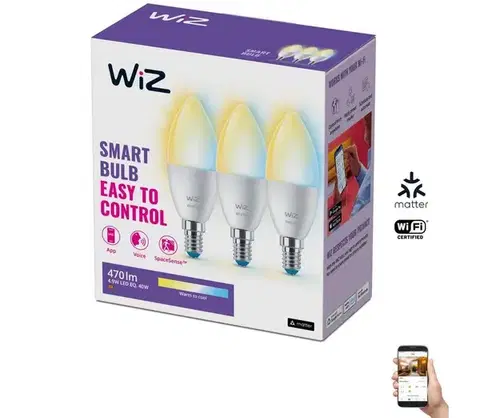 LED osvetlenie SADA 3x LED Stmievateľná žiarovka C37 E14/4,9W/230V 2700-6500K CRI 90 Wi-Fi - WiZ 8720169075696