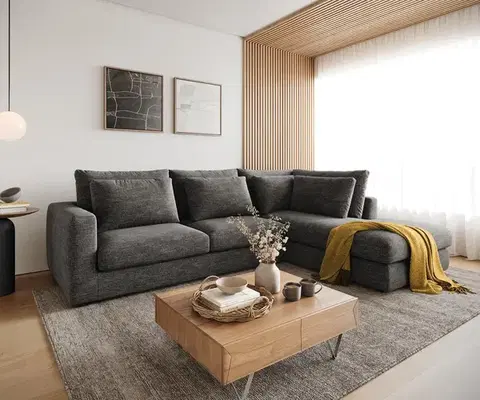 Rohové sedacie súpravy DELIFE Rohová pohovka Isla 330x225 cm šenilka antracitová ležadlo pravá