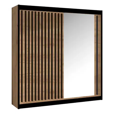 Šatníkové skrine KONDELA Ladder 203 šatníková skriňa s posuvnými dverami dub craft / čierna