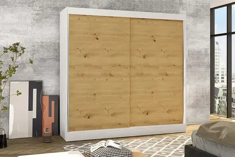 Šatníkové skrine Šatníková skriňa BASTIAN X biela/ dub artisan