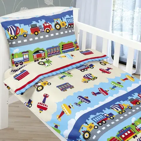Obliečky Bellatex Detské obliečky Agáta Lietadlá a autá, 90 x 135 cm, 45 x 60 cm, 90 x 135 cm, 45 x 60 cm