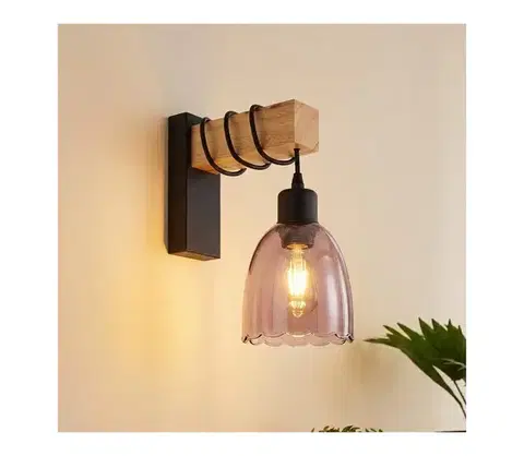 Svietidlá BRILAGI - Nástenné svietidlo WOOD GLASS 1xE27/60W/230V borovica/čierna/dymová béžová EG44078+NSTK7393