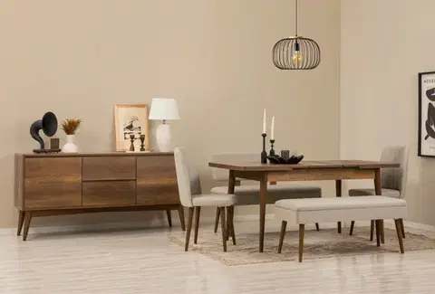 Jedálenské sety Set s rozkladacím stolom, stoličkami a konzolou (6 kusov) Vina Bench 04 1005 - Walnut, Cream
