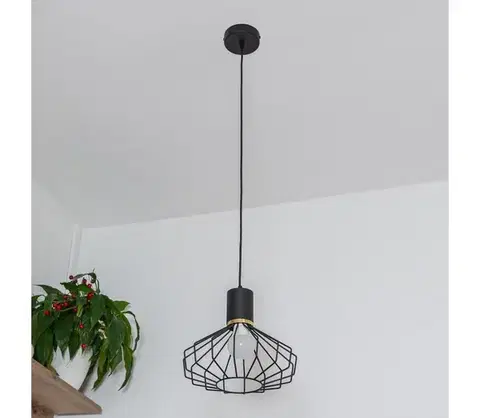 Svietidlá  Závesné svietidlo na lanku SOLANO 1xE27/15W/230V čierna/zlatá W-KM 1335/1 BK+GO+MAT