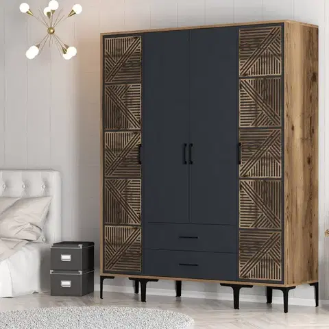 Šatňové skrine Šatníková skriňa Kumsal PTP - Walnut, Anthracite