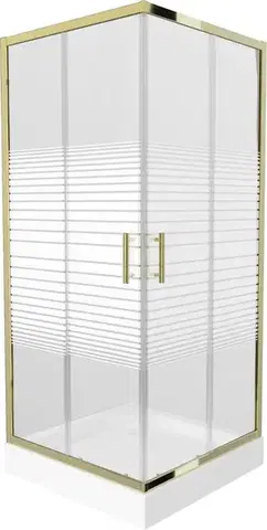 Vane MEXEN/S - Rio sprchovací kút štvorec 90 x 90, pruhy, zlato + vanička Rio vrátane výpuste 860-090-090-50-20-4510